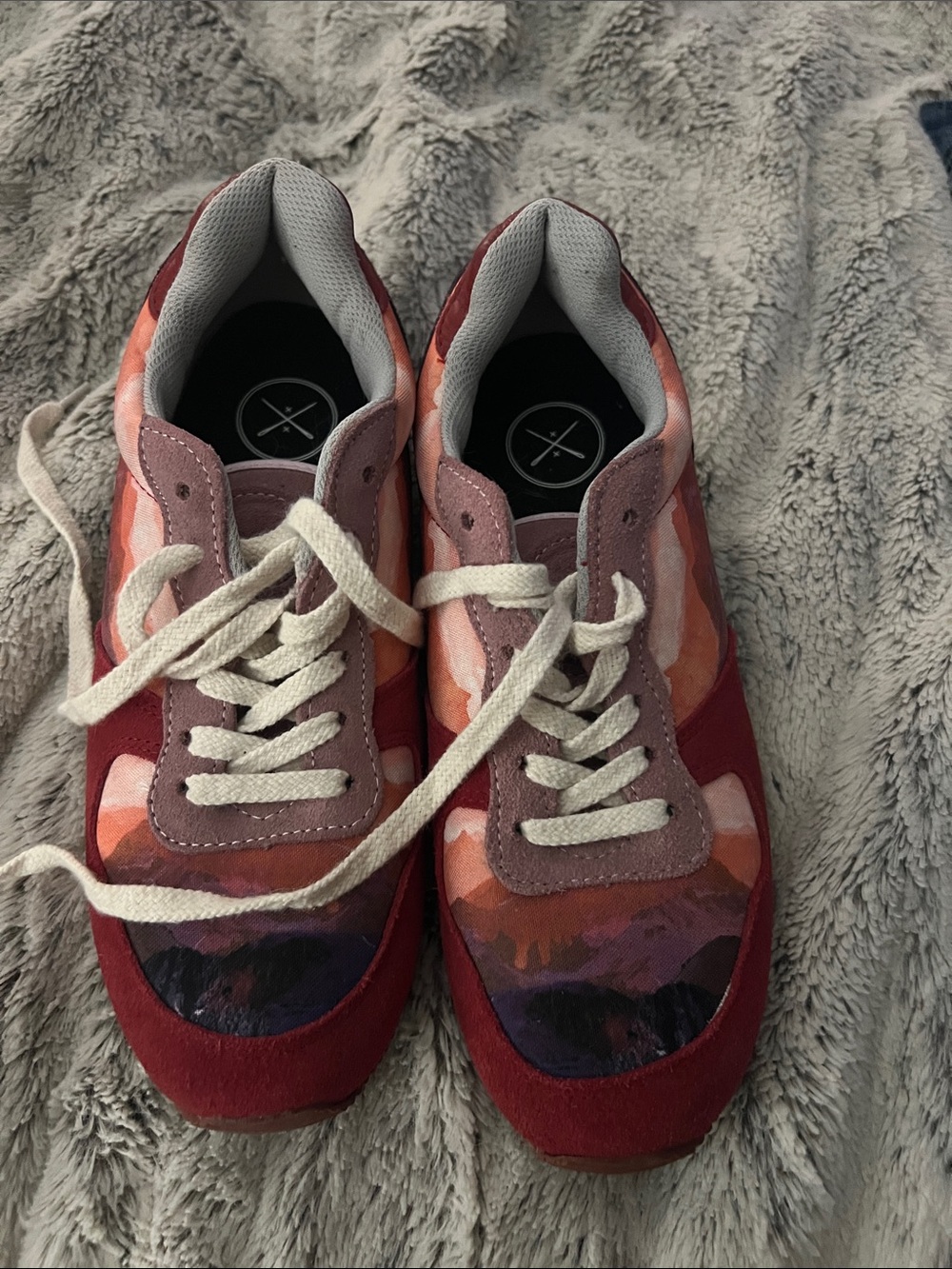 inkkas Women's Red and Pink Patterned Lace-Up Sneakers